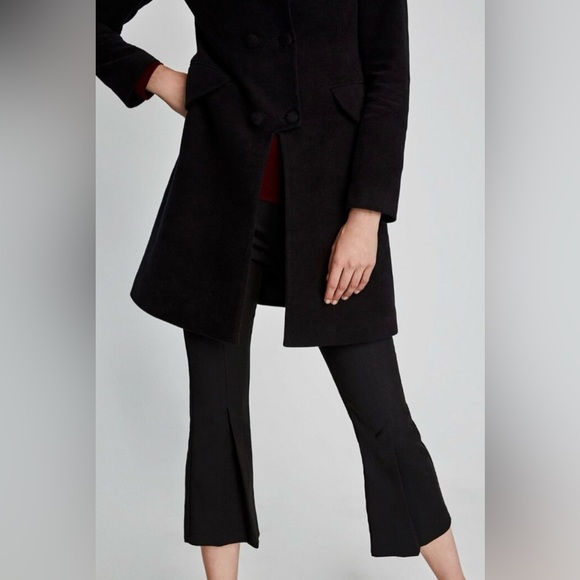 Zara black moleskin high collar double breasted coat - Picture 4 of 6